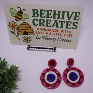 Groovy Retro Vintage Inspired Mod Earrings, 60s, 70s, Boho style,Flower Polymer